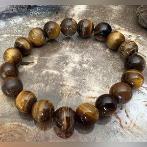 Tiger’s Eye New Natural Stone Beaded Bracelet Unisex Stretchy 10mm 7.5”-19cms